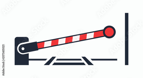 Fotografie Railway level crossing barrier arm lowered sign icon with crossing, railroad