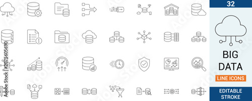 Fotografía Big data vector line icon set