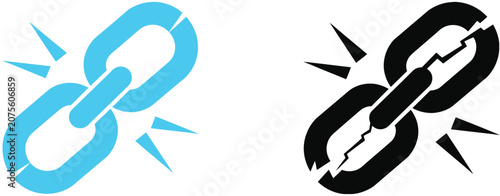 Fotografie Broken Chain Link icon set Showcasing Network Disconnection, Website Errors, Lost Connections and Relationship Break symbols in vector format