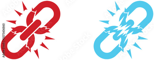 Fotografie Broken Chain Link icon set Showcasing Network Disconnection, Website Errors, Lost Connections and Relationship Break symbols in vector format