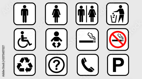 Collection of Public Restroom And Facility Icons.