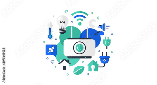 Smart Home Energy Efficiency and IoT Automation Vector Illustration