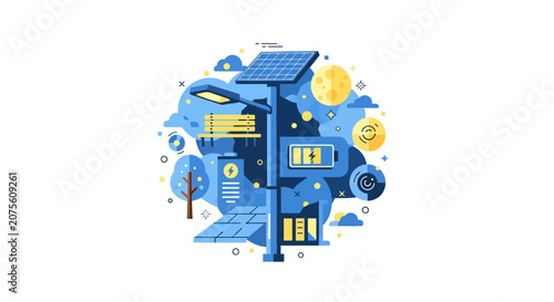 Solar Powered Smart City Infrastructure Vector Illustration for Renewable Energy and Green Urban Development Concept