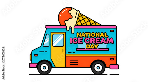 Minimalist vector illustration of ice cream truck for summer dessert promotion