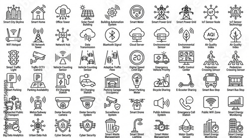 Various icons representing different industries and objects are shown.