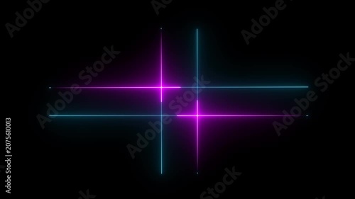 Abstract Glowing Blue Neon Grid with Intersecting Light Lines on Black Background. Perfect for modern animations, video overlays, artistic visuals.