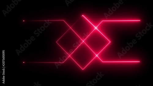 Abstract glowing motion with red neon arrows. Red color neon line animation. Electric Horizon neon line animation video footage for background .
