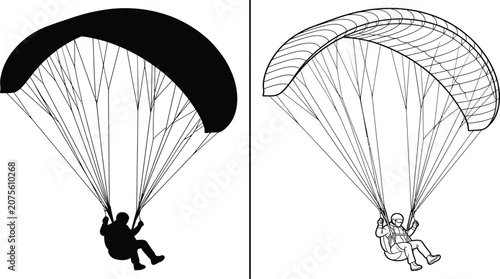 Obraz na płótnie Parachutists Set with a Flying Person on a Parachute and a Paragliding Harness