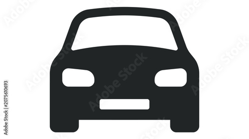 A bold and simple black silhouette icon representing the front view of a modern car.
