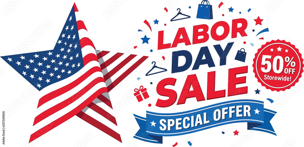 Fototapeta premium Labour day canada logo with maple leaf and gear