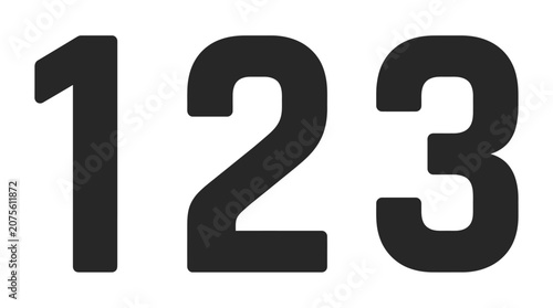 Photos Bold black numbers 123 on white background, minimalist sans serif numeric sequen