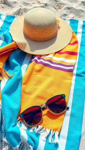 Summer Beach Accessories with Hat and Sunglasses