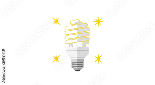 Modern Energy Saving Spiral Light Bulb Illustration with Glowing Stars for Sustainability and Innovation Concepts