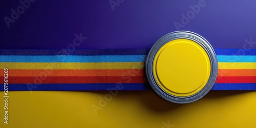 Vibrant Rainbow Strap with Yellow Buckle on Purple and Yellow Backgrounds
