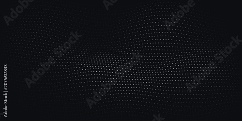 Cuadro en lienzo Dark abstract background with wavy halftone pattern, black digital texture with