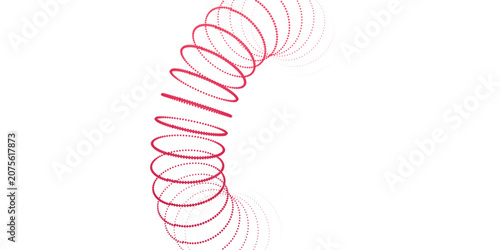 Fotografie Abstract red spiral coil vector, minimalist 3D spring wire illustration, curved