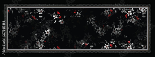 Foto Luxury Black and Red Rectangular Scarf - Gothic Floral Long Shawl Pattern