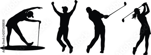 Golf Silhouette Vector Set of Players in Swing, Putting, and Celebration Poses