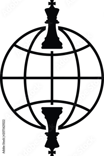 Geopolitics global strategy globe with chess pieces vector icon