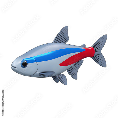 Colorful 3D Rendered Fish with Blue Stripe and Red Tail