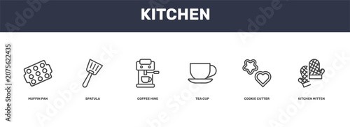 Bild auf Leinwand kitchen icon set with muffin pan, spatula, cookie cutter, kitchen mitten signs i