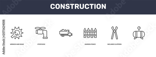 Foto construction icon set with wrench and gear, stopcock, inclined clippers, signs i