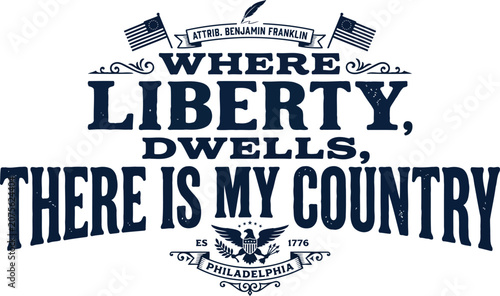 Foto Vintage american patriotic typography with flags and eagle silhouette