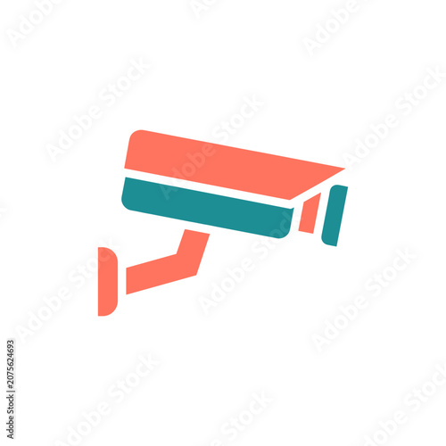 Foto Security camera icon in coral and teal during surveillance on a clean background