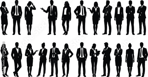 Canvastavla Business professional silhouettes vector illustration with diverse poses, teamwo