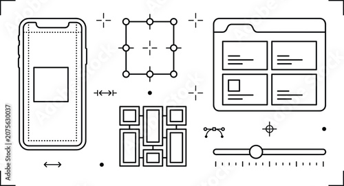 Bild auf Leinwand UI UX web design prototyping line icon collection vector featuring mobile wirefr
