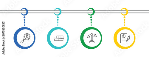Foto business and finance icon set with money finder, points connected chart, legal,