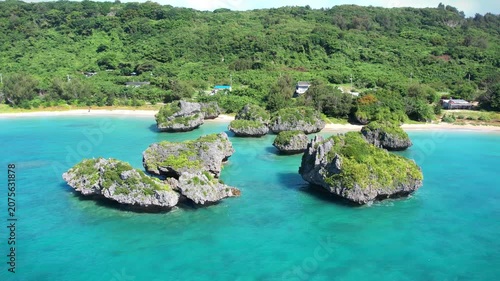 Aerial view of islands in the sea, Okinawa, Japan.