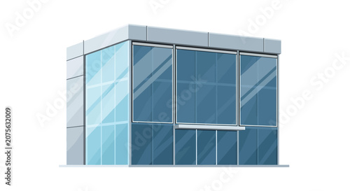 Modern Modular Glass Office Building Illustration - Contemporary Small Storefront or Showroom Isolated on White Background