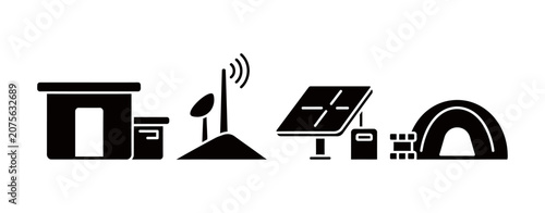 Fotografie A collection of minimalist black icons featuring field base infrastructure inclu