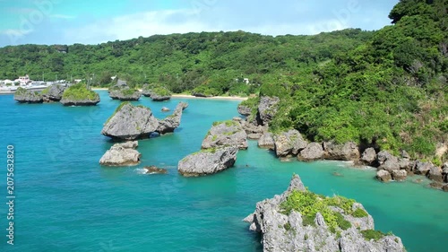 Aerial view of islands in the sea, Okinawa, Japan.