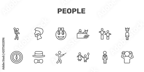 Fotografía people icon set with give a piggy back ride, man shaving, girl smile, pulling ha
