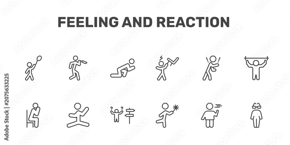 Fototapeta premium feeling and reaction icon set with hopeful human, terrible human, ready human, cool signs in flat outline style