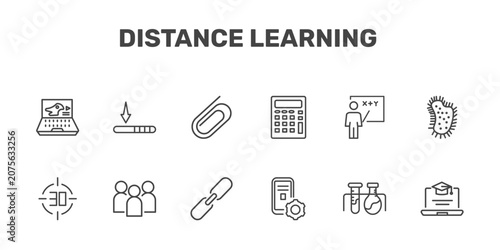 Bild auf Leinwand distance learning icon set with paleontology, window scrolling left, paperclip,