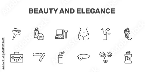Bild auf Leinwand beauty and elegance icon set with tint brush, skincare, eye shadow, mouthwash si