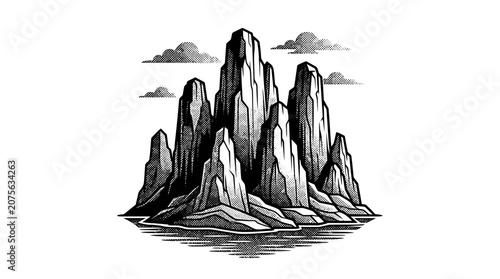 Принти на полотні Illustration of a rocky island formation.