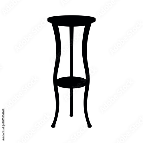 Black silhouette of a tall pedestal plant stand on a white background