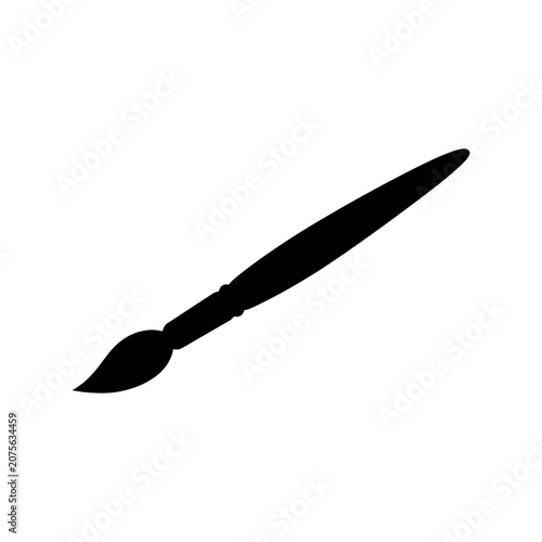 Black silhouette of an artist paint brush isolated on a white background