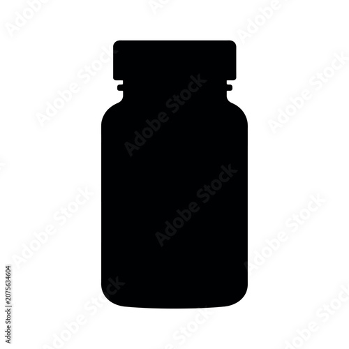 Black silhouette of a medicine pill bottle on a plain white background