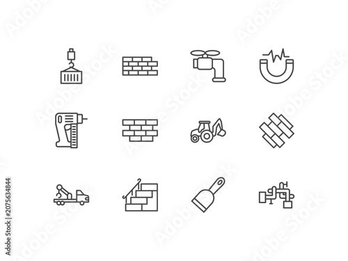 Cuadro en lienzo construction icon set with derrick with load, , stopcock, adjustment system sign