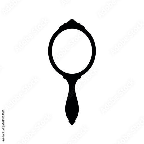 Black silhouette of a vintage hand mirror with an ornate decorative handle