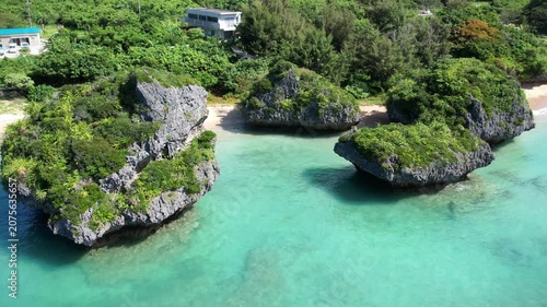 Aerial view of islands in the sea, Okinawa, Japan.