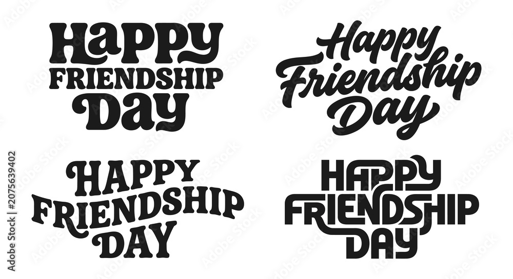 Obraz premium Friendship Day Typography Collection Black And White Vector Illustrations