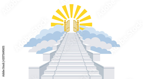 Quadro su tela Stairway to Heaven with Golden Gate and Clouds.