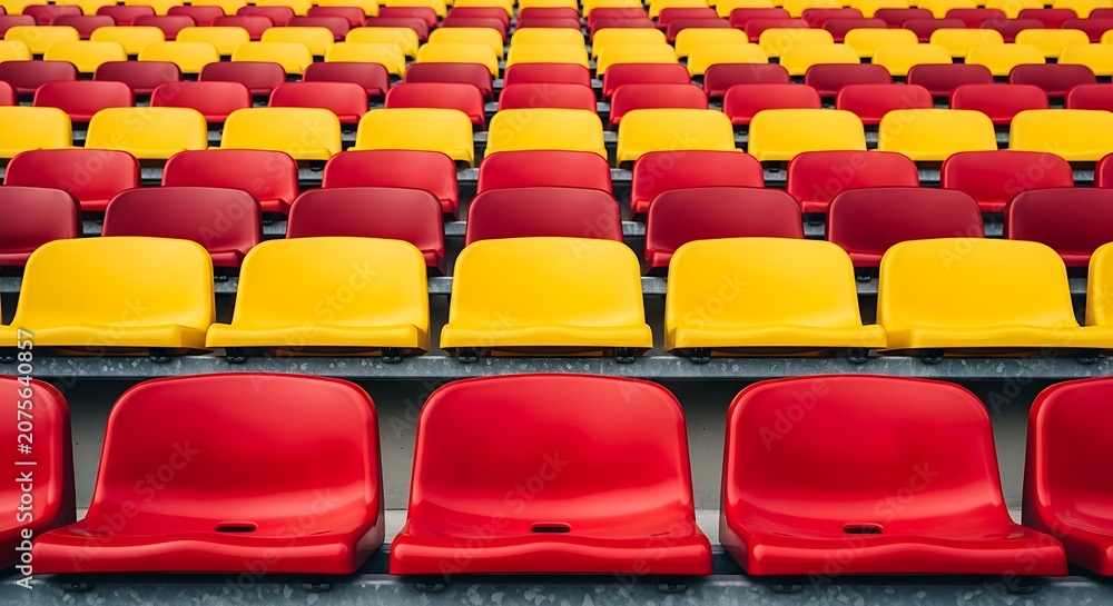 Obraz premium Vibrant Red and Yellow Stadium Seating Perfect for Sports Events