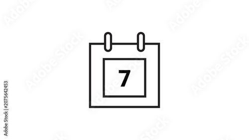 Quadro su tela Minimal outline calendar page icon showing seventh day for monthly date tracking